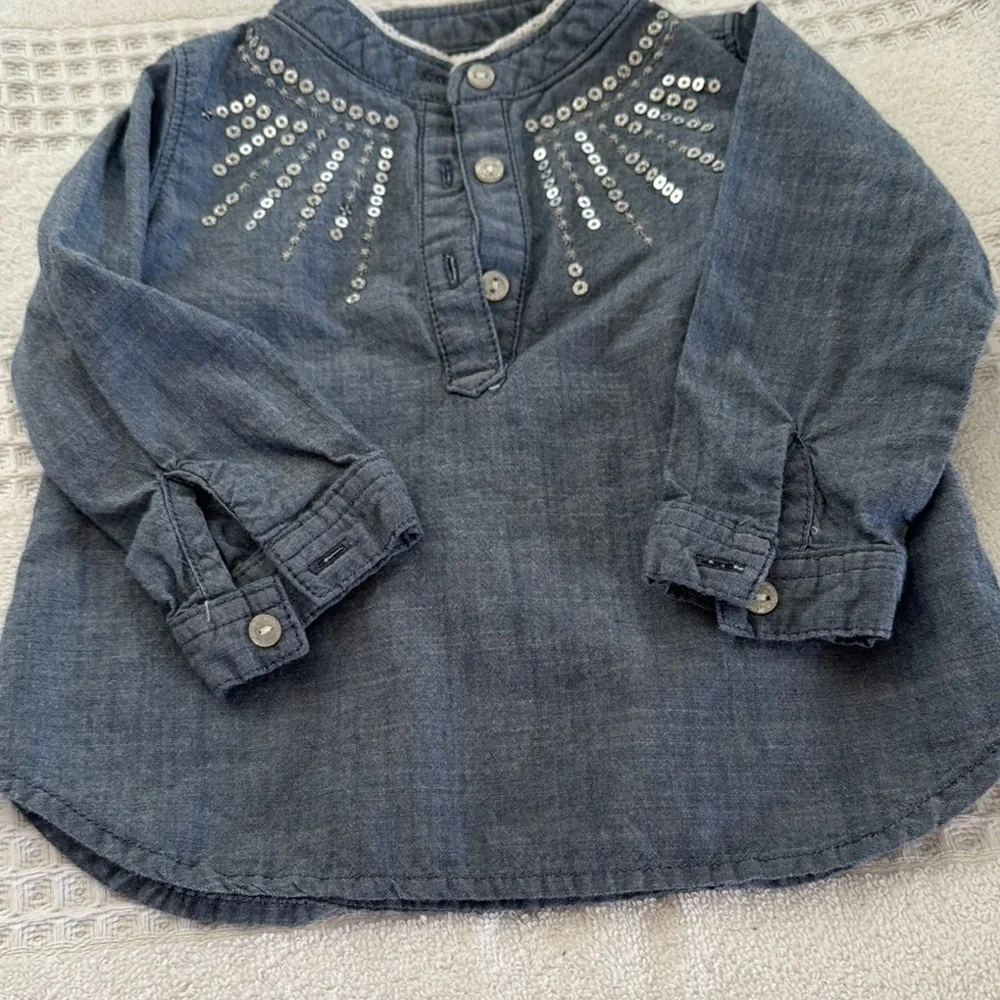 OshKosh B'gosh Blue Denim Top with Silver Accents size 12M
